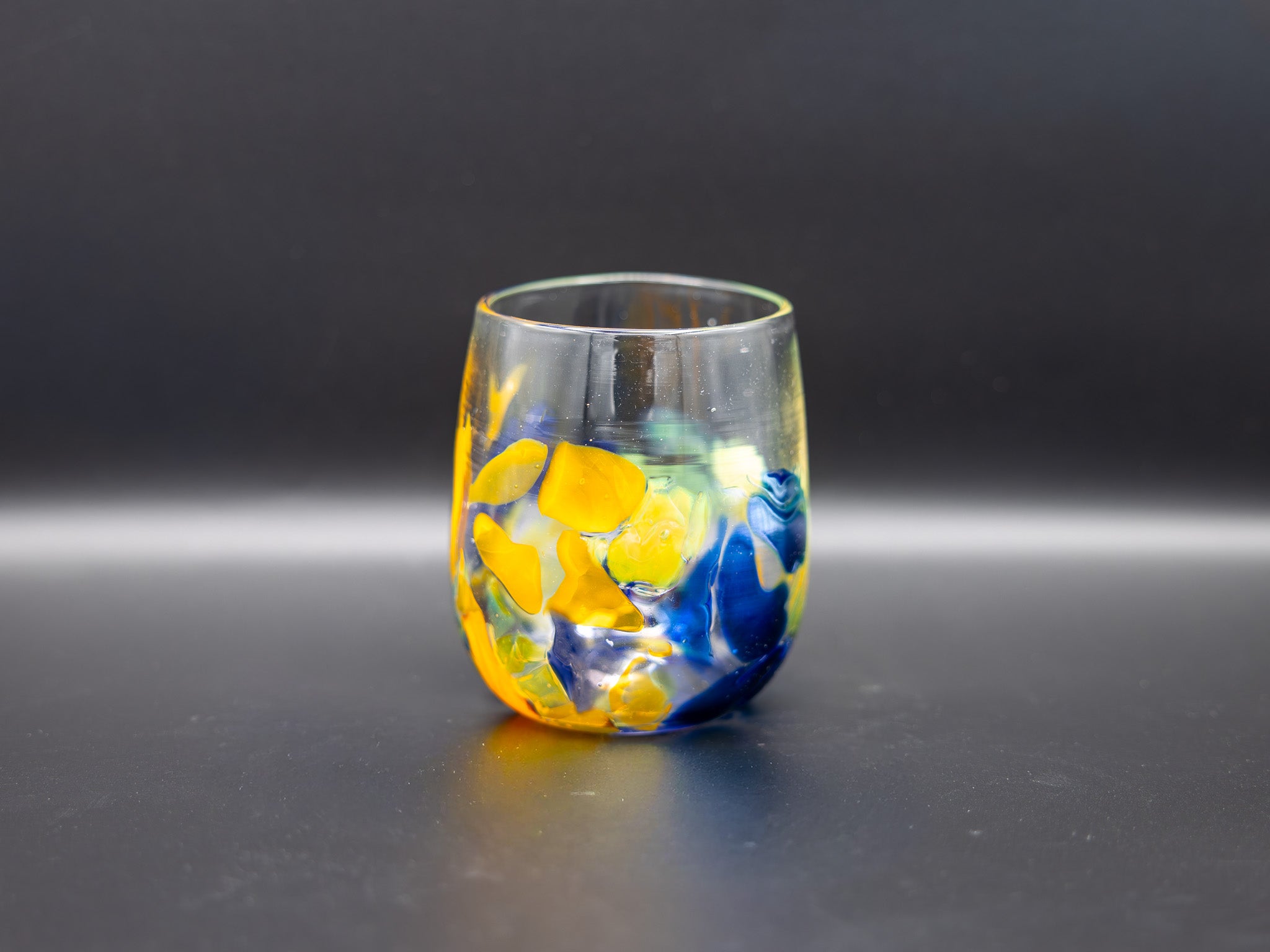 Blue + Gold Shard Stemless Wine Glass
